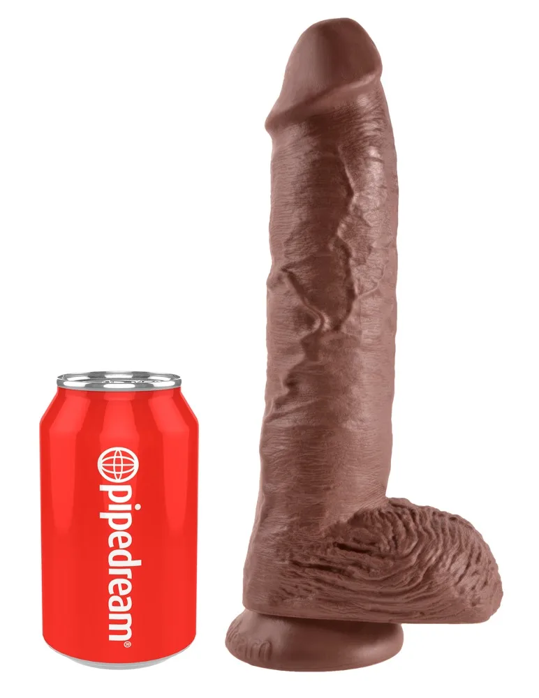 Naturdildo 10 Zoll mit Hoden, braun