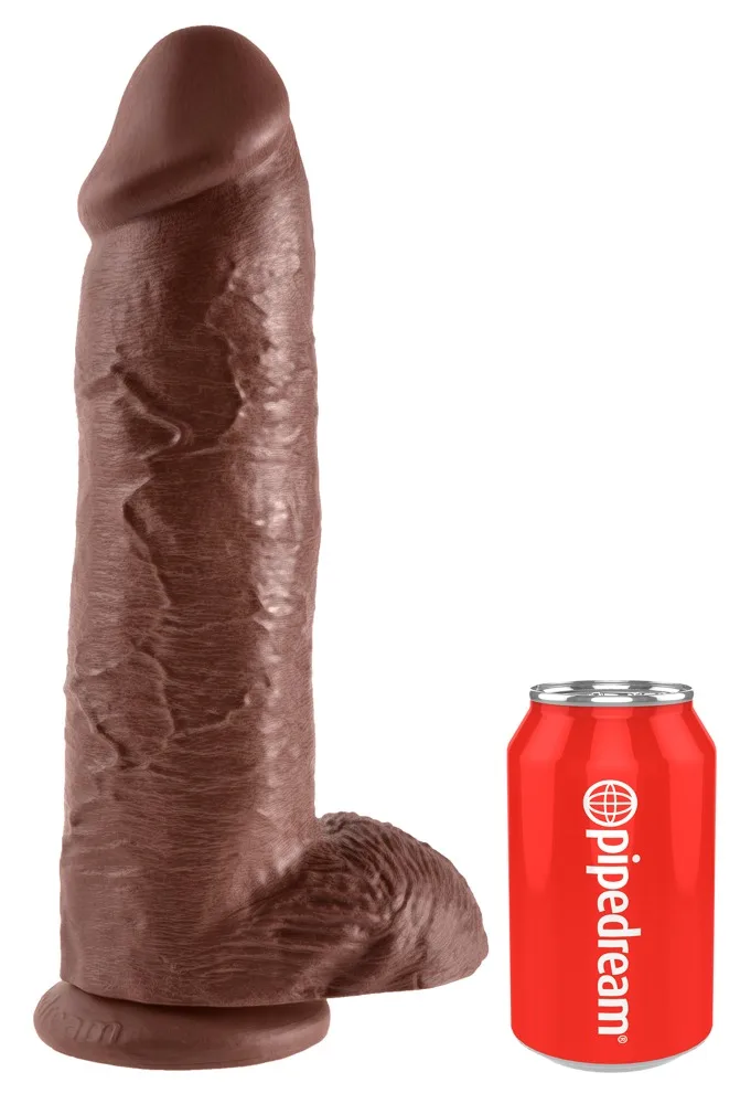Naturdildo 12 Zoll mit Hoden, braun