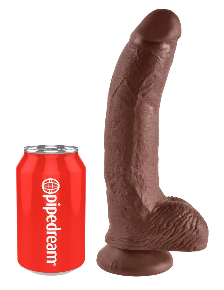 Naturdildo 9 Zoll mit Hoden, braun