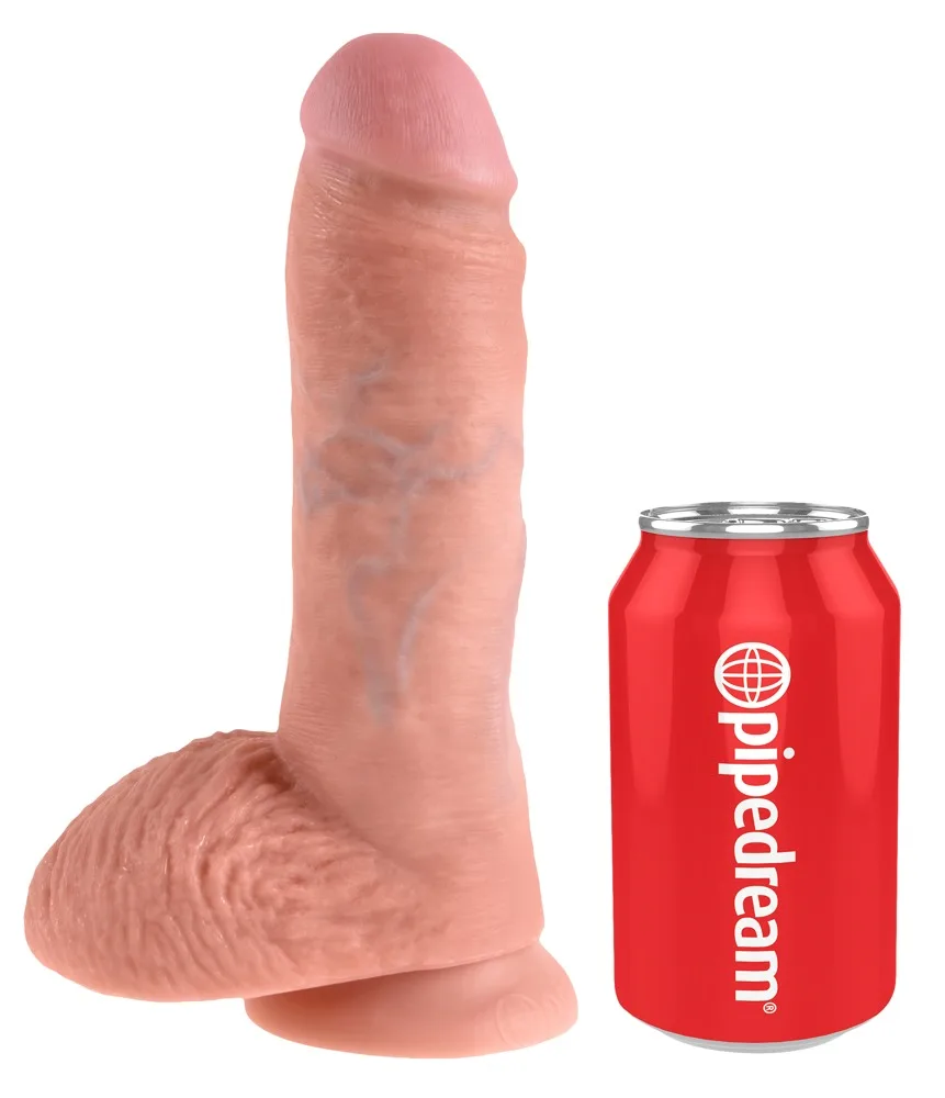 Naturdildo 8 Zoll mit Hoden, hell